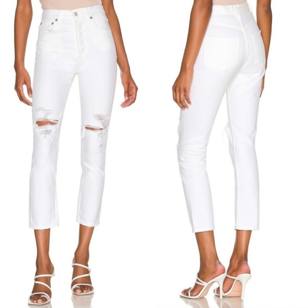 NWT Agolde "Riley High Rise Straight Crop" Jeans Slant White | Women's Size 29